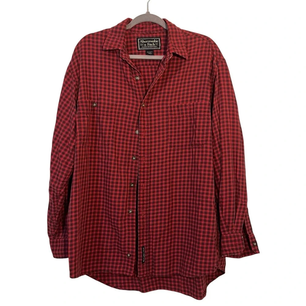 Abercrombie & Fitch Men’s Size Medium Red Plaid Casual Button Down Long Sleeve